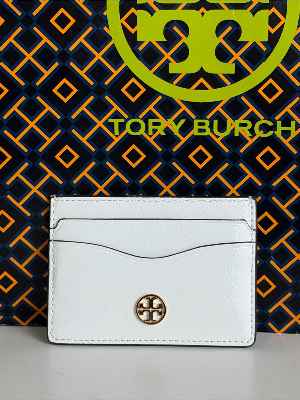 Tory Burch Circus Cloud Leather Slim Card Case with Gold Logo